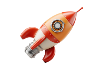 PNG Vintage toy rocket with bulb base and red fins