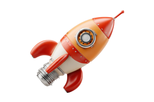 PNG Vintage toy rocket with bulb base and red fins