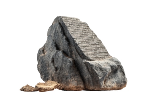 PNG Ancient stone with inscriptions on black background