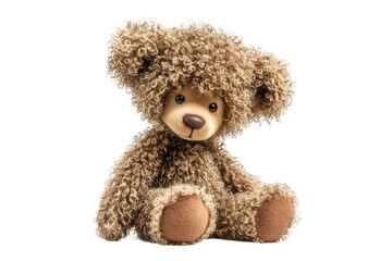 PNG Cute curly-haired teddy bear with adorable expression