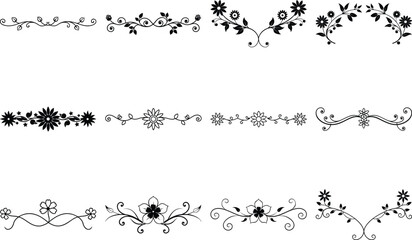 Elegant floral borders isolated on transparent background, Elegant floral Divider isolated on transparent background