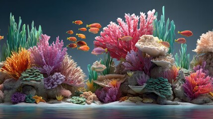 Vibrant Underwater Scene: Colorful Coral Reef and Fish
