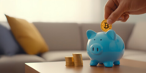 A close-up shot of a hand depositing a coin into a piggy bank,A piggy bank symbolizes more than just saving coins—it represents discipline, dreams, and a hopeful future.