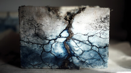 fine art cover for ancestral ritual essay | stilled expectancy | cracked indigo and soil bronze | receding boundary echo | mineral wash veiling | threshold forest line | temporal abstraction |