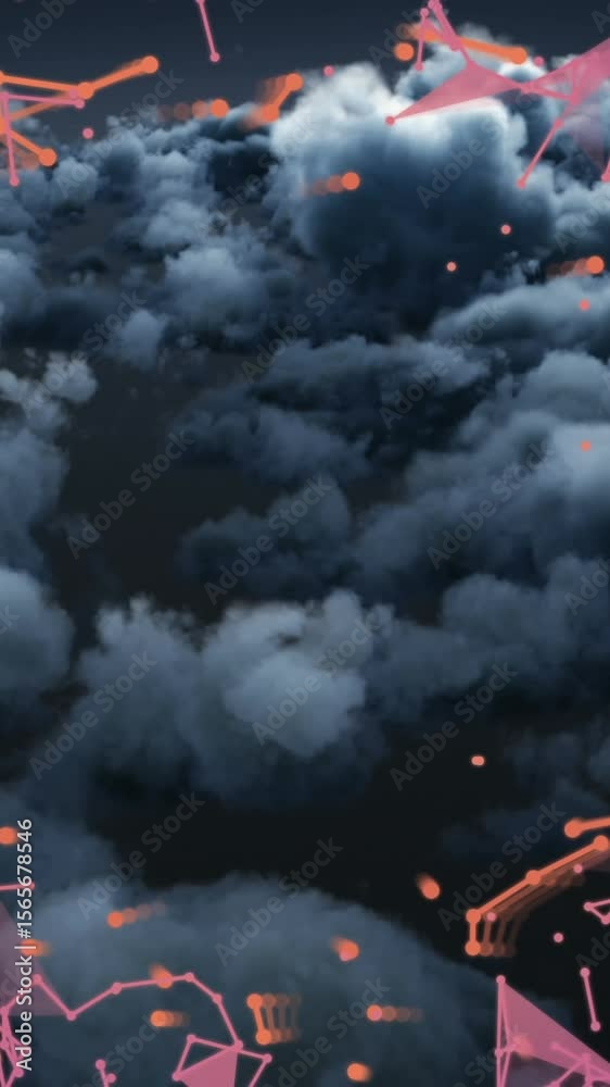 Poster animation of data processing over clouds background