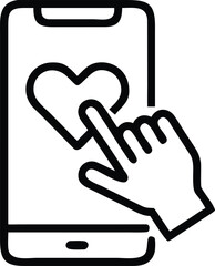 Fototapeta premium Smartphone with Heart Symbol and Finger Touching Screen Line Art Style