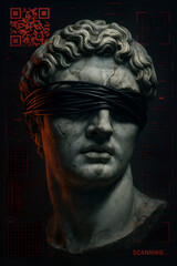 Blindfolded Statue Cyberpunk Surveillance