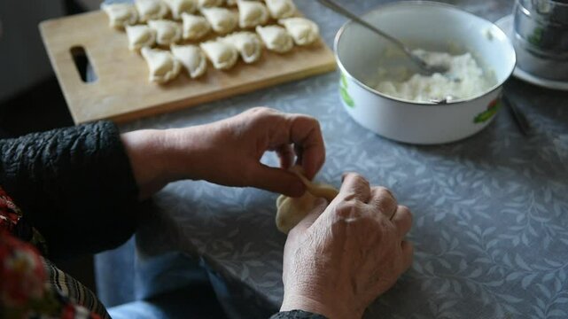 Cottage Cheese Dumplings. Handmade. Traditional. Grandma makes dumplings