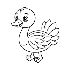 Obraz premium Baby goose with fluffy tail sweet animal for kids coloring book Vector illustration