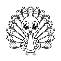 Obraz premium Baby peacock showing colorful feathers for children coloring book Vector illustration