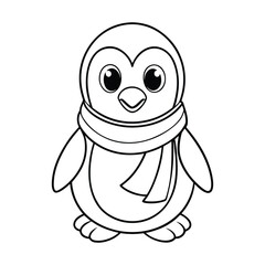 Fototapeta premium Baby penguin wearing scarf with adorable look for kids coloring book Vector illustration