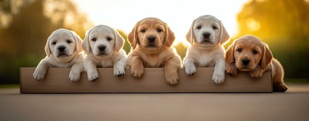 Pet Photography Candid Technique, Adorable Labrador Puppies Sitting Together in a Scenic Outdoor Setting