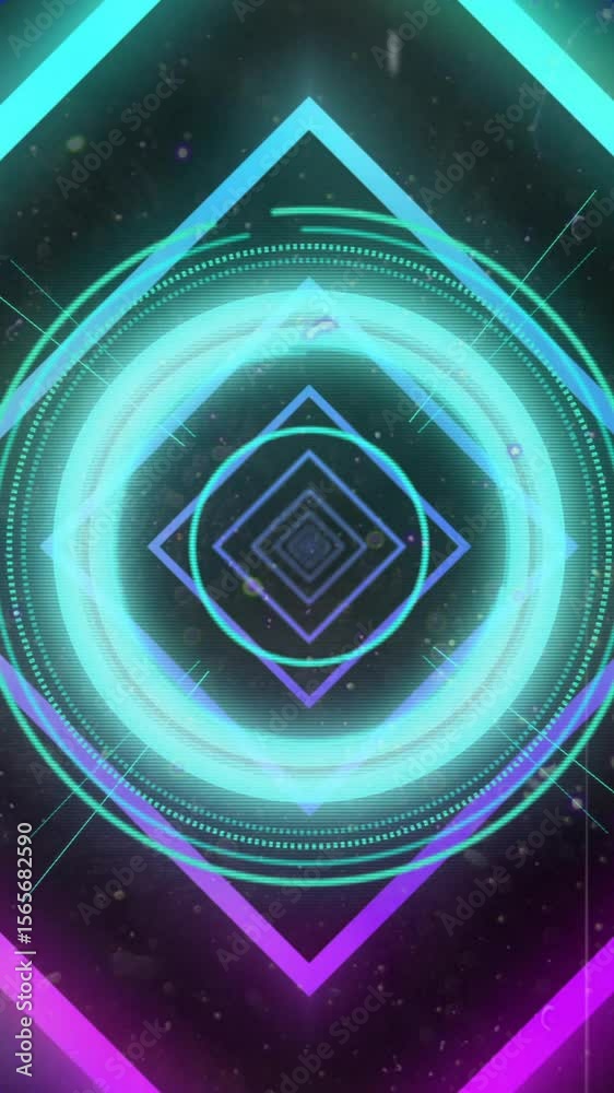 Poster animation of data processing and scope over dark background