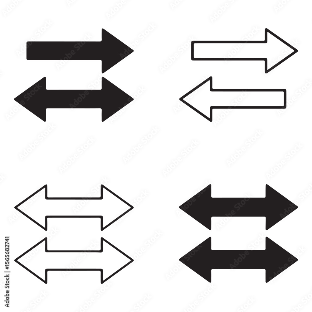 Poster Diverse Arrow Set Pointing Left and Right Direction for Visual Communication and User Interface Design with Varied Styles