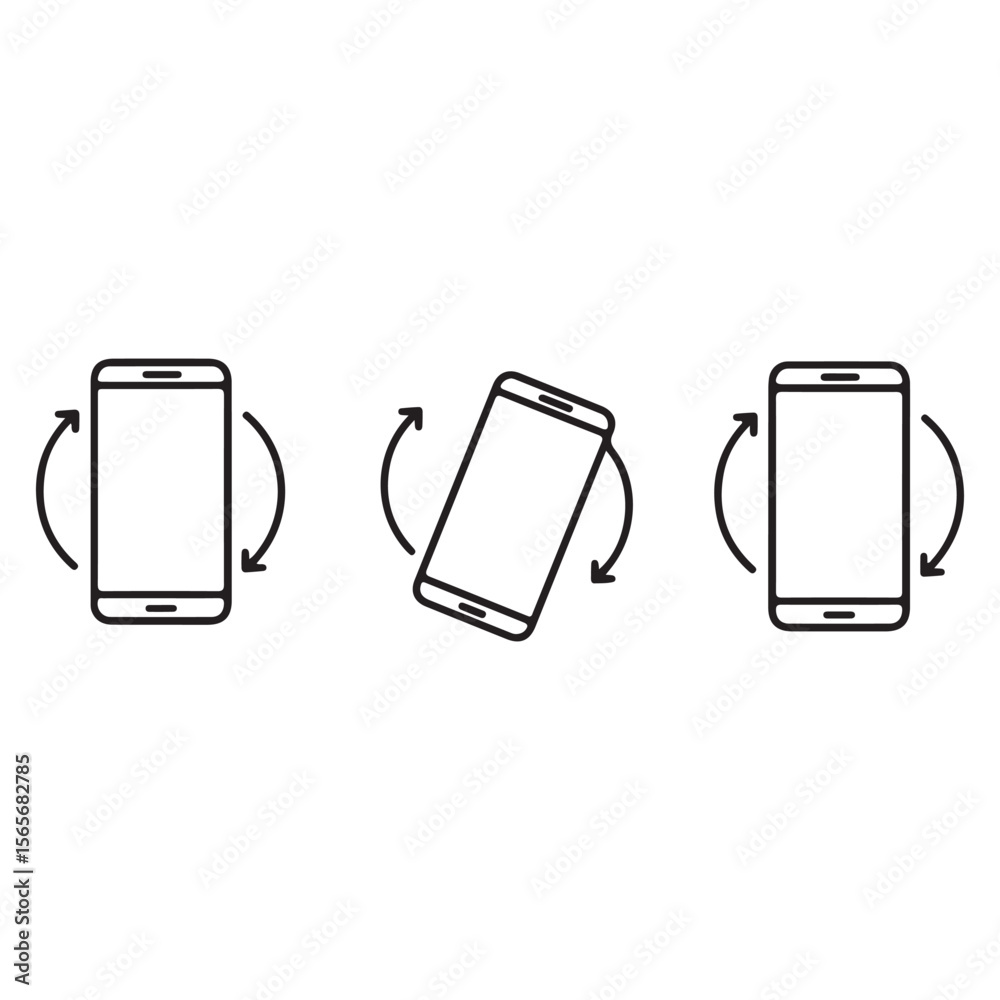 Poster phone rotation icons representing device orientation for landscape and portrait modes user interface