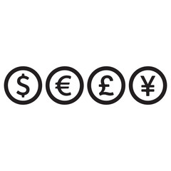 Currency Symbols Representing Global Economies Dollar, Euro, Pound, and Yen Icons Financial Investment and Exchange Monetary Business