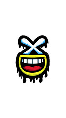 Emoticon's Quirky Smile: A striking illustration of a cartoon emoticon featuring a cross-eyed, wide-mouthed, smiling face, oozing with a playful, expressive charm. 