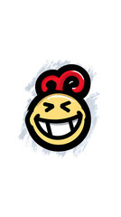 Happy Face with Horns: A cheerful emoticon with horns, grinning broadly, against a textured background. This vibrant illustration is perfect for conveying joy, playfulness.