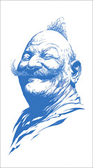 Portrait of a Distinguished Elder: A striking portrait captures the character and wisdom of an elder man with a distinctive hairstyle and impressive mustache.