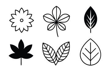 Leaf silhouettes, vector collection, diverse leaves shapes, nature elements. Ideal for eco friendly brand aesthetics, botanical illustrations, educational materials, artistic designs, decorations.