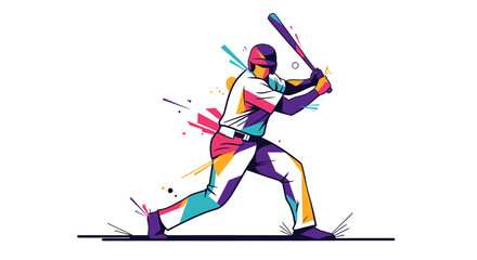 Dynamic Baseball Player Illustration Colorful Abstract Design of a Batter Swinging a Bat
