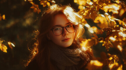 Autumn Forest Portrait of a Trendy Young Woman – Cozy Fall Influencer Vibes