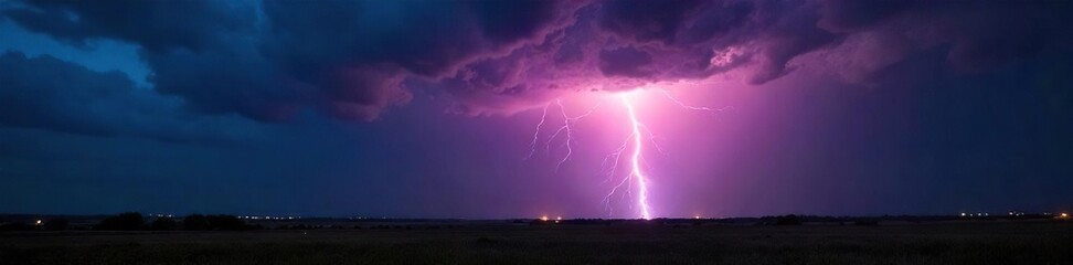 Breathtaking Landscape Photography Powerful Thunderstorm with Dramatic Thunderbolt Strike Illuminating Rural Night