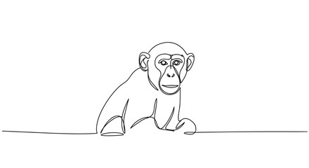 Chimpanzee sitting line drawing black and white minimal style