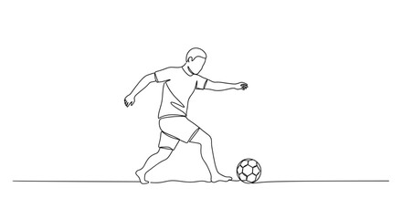 Line drawing of a soccer player kicking a ball