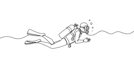 Scuba diver exploring underwater with bubbles