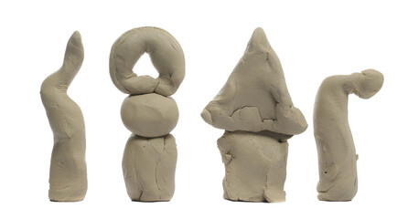 Set grey sculpturing, modelling clay isolated on white background	