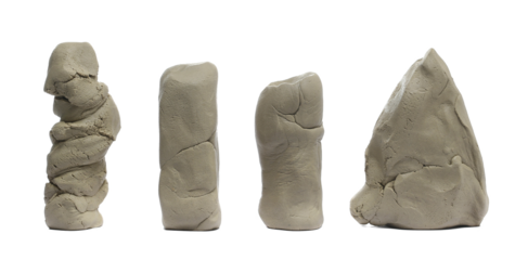 Set grey sculpturing, modelling clay isolated on white background	