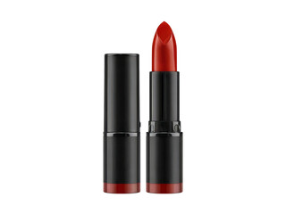 Obraz premium Red lipstick and empty tube black background beauty product, Isolated On Transparent Background, Png