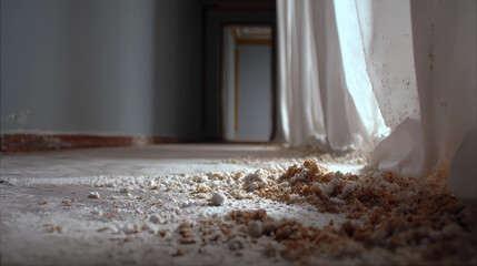 moodboard for choreographed routine | alignment of lingering presences | evacuated memory | resin brown under whispering white | angled corridor split | threadbare curtain pushed slightly | soft