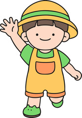 a boy wearing a hat saying hello