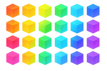 Fototapeta premium Colorful cube pattern shifting through rainbow spectrum, transparent background highlighting geometric gradient transition for graphic design elements