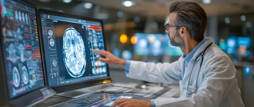 A physician using a tilting fluoroscopy device to perform a dynamic X-ray scan