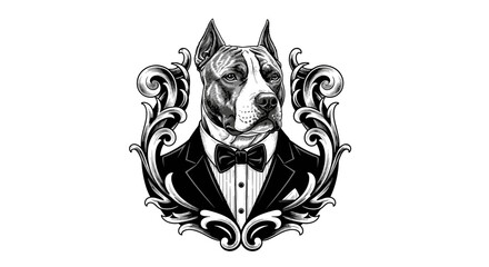 Obraz premium Dog dressed in a tuxedo with ornate decoration and vintage style 