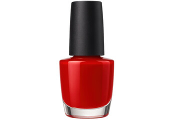 Obraz premium Red nail polish bottle with black cap, isolated on transparent background, ready for beauty and fashion projects