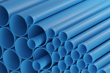 Stack of Blue PVC Pipes – 3D illustration