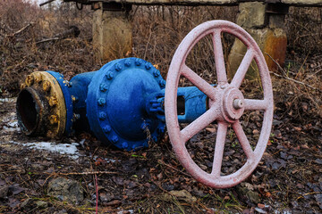 Old worned thrown out flanged ball valve for water wells. Shut-off valves.