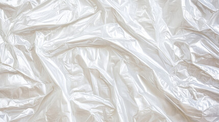 Obraz premium Abstract background created from wrinkled foil sheet surface. Shiny metallic paper texture. White crumpled plastic wrap for packaging concept.