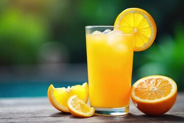 Refreshing Orange & Lemon Summer Lemonade Close-up of a vibrant, chilled drink garnished with citrus, perfect for hot weather enjoyment.