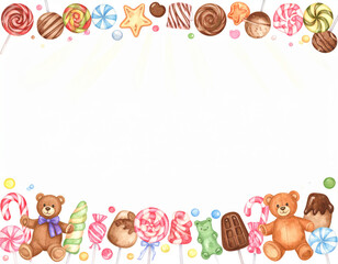 Fototapeta premium Colorful candy border with teddy bears
