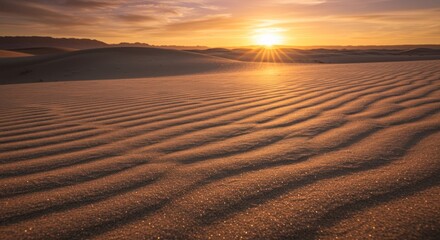 Fototapeta premium Golden hour whispers across the undulating dunes a serene desert landscape