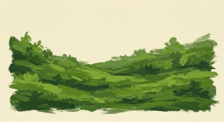 Impressionistic strokes of verdant foliage creating a textured landscape painting with gentle hills