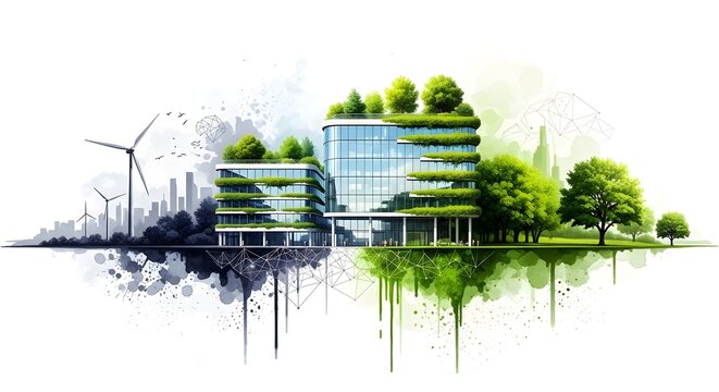 Green Building Sustainable Architecture Digital Illustration