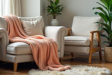 Cozy Living Room with Plush Blanket, Warm and Inviting Atmosphere, Perfect for Home Decor, Comfort, and Relaxation