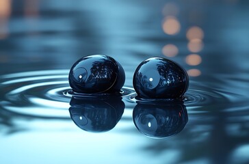 Dark Glass Spheres Floating on Water