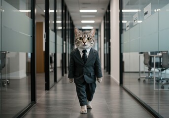 Fototapeta premium Business Cat Walking in Office Hallway